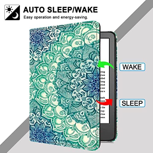 Case for 6 inch eReader (11th Gen, 2024/2022 Released), TOKILO Lightweight PU Leather Case Auto Sleep/Wake Hand Strap Foldable Stand, Un Compatible with LG/Sony 6inch e-Reader, Emerald Illusion — view 2