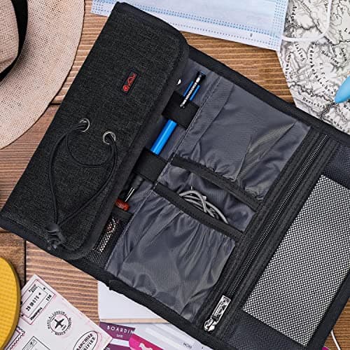 Vinsani Roll Up Accessories Universal Travel Organiser Easy Carry Portable Foldable Make Up Cable Charger Earphones USB SD Card Electronics Essentials Carrying Case – Black — view 4