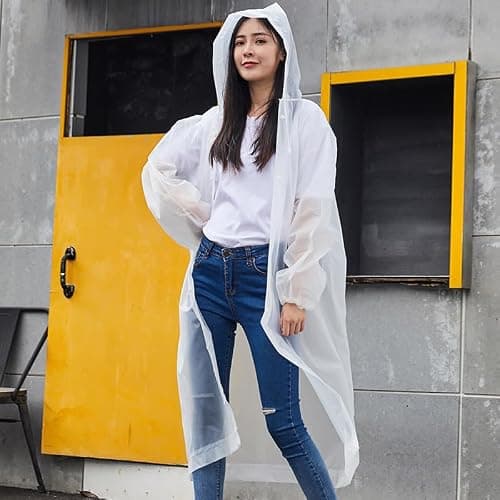 CHGANG Rain Ponchos, EVA Portable Adults Waterproof Ponchos, Reusable raincoat with Hoods for Camping, Hiking Travel, Amusement Parks, Festival (White) — view 3
