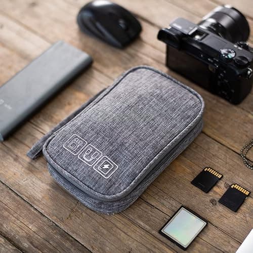 Small Electronic Accessories Organizer, Handhled Acopton Universal Compact Travel Digital Accessories Storage Bag for Portable Charger, Cables, Earphone, Cord, SD Card, Phone (Gray) — view 5