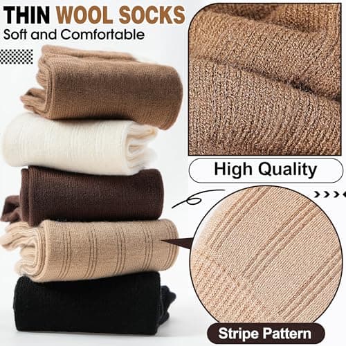 MOGGEI Womens Thin Merino Wool Socks Warm Winter Soft Cosy Breathable Crew Boot Socks for Everyday Wear 5 Pairs, UK Shoe Size 7-11 Stocking Fillers(Khaki/Coffee/Beige/Black) — view 3