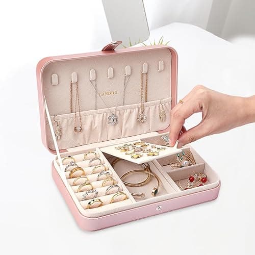 LANDICI Jewellery Box Small Jewellery Organiser for Women Girls, Rose Gold — view 3