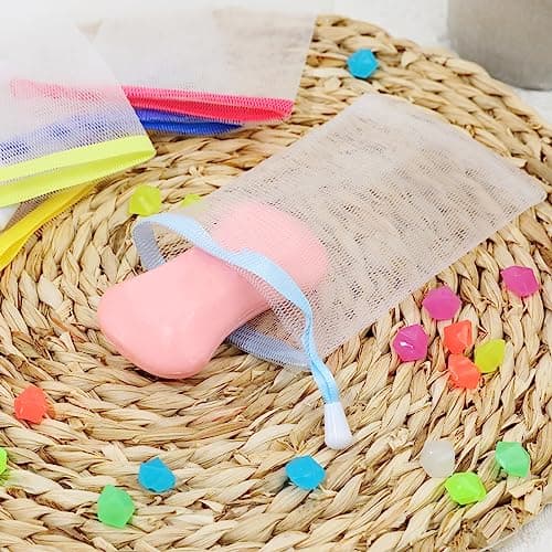 10 PCS Mesh Soap Saver Pouch Double-Layer Soap Saver Bag with Drawstring Mesh Soap Bag Bath Facial Cleanser Foaming Net Exfoliating Mesh Soap Bag for Shower Washing Foaming Soap — view 3
