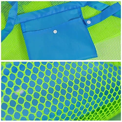 COOLGO XL Large Mesh Beach Tote Bag for Outdoor Swim Pool Childrens and Kids Toys Travel Towels Sand Away Organizer Storage Bags, Foldable and Lightweight (Blue) — view 3
