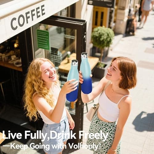 Volhoply 750ml Insulated Water Bottle, Double Wall Stainless Steel Vacuum Bottles, Keeps Cold 24H & Hot 12H, BPA Free Leak Proof Bottles (Green Blue,1 Pack) — view 6