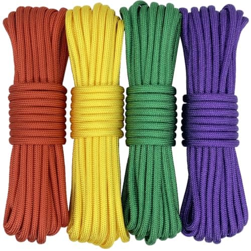 aufodara 4pcs 19ft/6 meters Paracord Rope 7 Inner Strands Nylon Rope 550lb Breaking Strength for Outdoor Survival Rope, Lanyards, Keychain, Dog Collar, DIY Kit Craft Toy (D4-B-4x19ft)