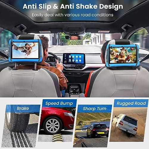 WONNIE Upgraded Car Headrest Mount Holder, Tablet Holder for Kids in Back Seats, Anti-Slip Strap and Holding Net,Angle-Adjustable/Fits All 7 Inch to 12.9 Inch Tablets — view 6