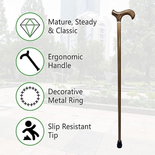 Gents Handcrafted Scorched Handle Wooden Derby Cane With Collar Walking Stick Mens Ladies - 95cm (37") (Natural) — view 4