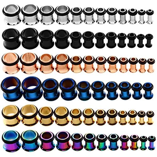 KUBOOZ Stainless Steel Single Flare Ear Plug Kit, Tunnel Measuring Devices, Stretcher Frame Piercings, Mixed Size 14G-00G, 9 Pairs dark blue