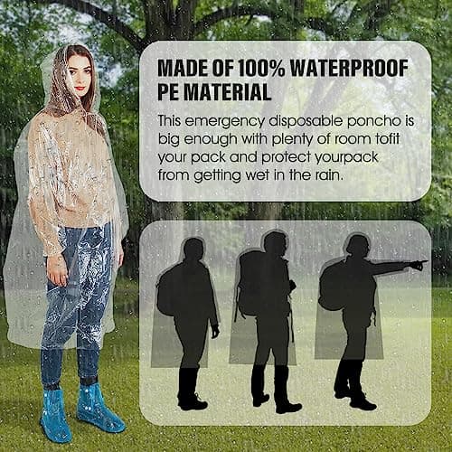 4 Pack Ponchos Waterproof with Sleeves and Drawstring Hood, Thickened Portable Adult Disposable Waterproof Poncho, Clear Raincoat Ideal for Festival Waterproofing, Theme Parks, Emergency, Camping — view 3