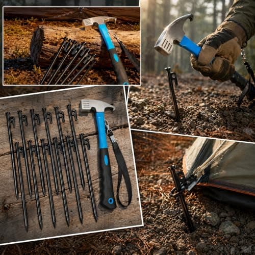 GREENSAPPIRE Tent Pegs and Hammer Set, 12 pcs 30cm teel Tent Stakes — view 2