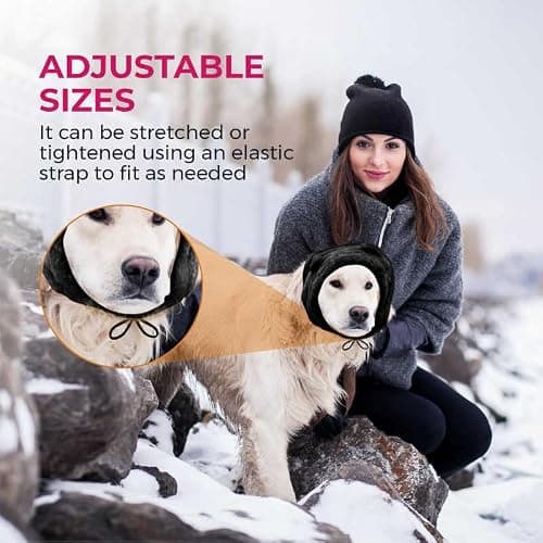 SSaYo Dog Ear Muffs Noise Protection - Soft Calming Hood for Anxiety Relief, Fireworks, Thunder, Grooming & Vet Visits - Elastic Band & Comfortable Neck Warmer for Travel (Black, Large) — view 3