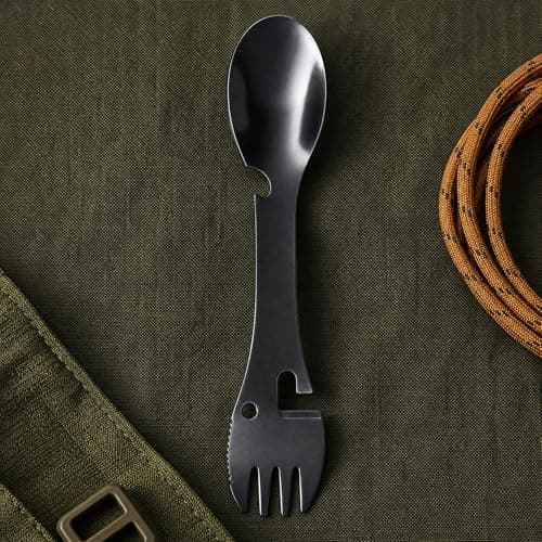 SOLVIO Premium Stainless Steel Camping Spork - 5 in 1 Travel Cutlery Set with Knife Fork Spoon Bottle Can Opener - Reusable Portable Utensils for Outdoor Hiking Picnic — view 4