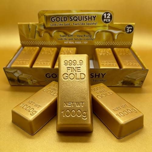 Butter Squishy, Gold Bar Shaped Stress Relief Toy, Soft Squeeze Fidget Toy — view 3