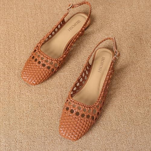 IBDPOSH Woven Slingback Flats for Women Square Toe Braided Sandals Comfortable Dressy Summer Shoes for Office and Travel, Brown, 3 UK — view 5