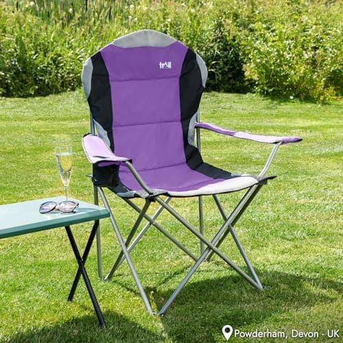 Trail High Back Folding Camping Chair, Luxury Padded Seat, Heavy Duty Tubular Steel, Cup Holder Armrest, Lightweight Portable, Outdoor Garden, Carry Bag — view 2