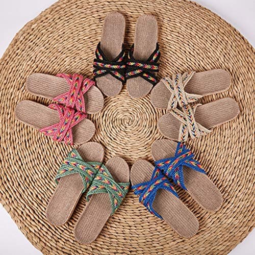 UK 5 Women's Men's Flax Tatami Slippers No Slip Indoor Slippers Open Toe Straw Slide Sandals Summer,Home Wooden Floor Grass Rattan Slipper for Travel, Hotel Sliders 001_Khaki — view 4