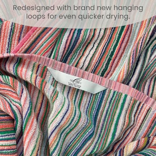 Odyssey 100% Recycled Cotton Bath Sheet Set - Multi Coloured Remnant Yarn Stripe, Absorbent, Quick Dry, 2 x Large Bath Towels 90 x 150cm, Lightweight 400GSM — view 6