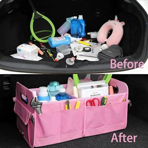 BriMall Car Boot Organiser – Foldable Car Boot Storage, Durable Multi-Compartment Trunk Storage Solution, Space-Saving Travel & Vehicle Organizer (60 x 31 x 31 cm, Pink) — view 5