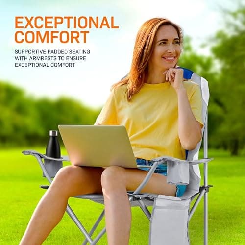 Camping Chair,Premium Padded Folding Camping , Outdoor Seats with High Back & Cup Holder & Side Pockets,Waterproof Chair 120kg Weight Capacity for Garden Picnic Beach Directors (Blue) — view 3