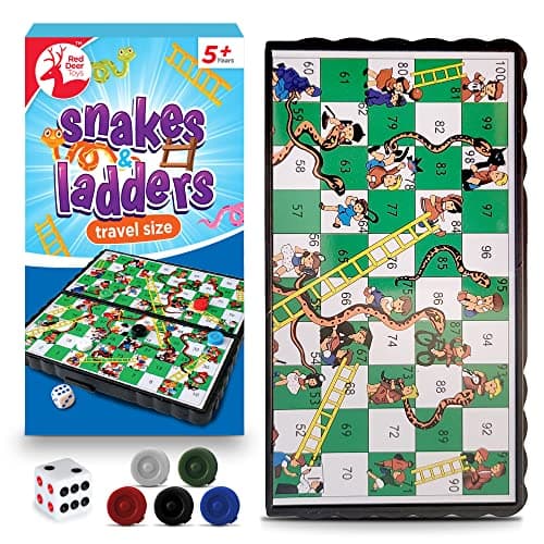 SOL Snakes and Ladders Travel Game - Magnetic Mini Board Game, Foldable