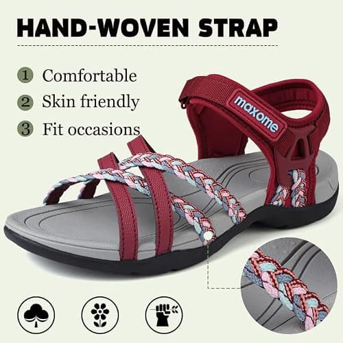 Maxome Hiking Sandals Women Summer Walking Sandals for Women Comfortable Sports Sandals Casual Hook Loop Strap Beach Sandals Red — view 6