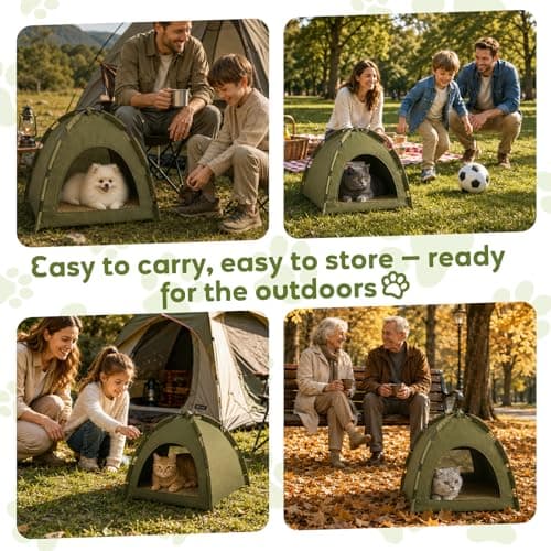 Auveach Cat Tent Cave, Pop up Foldable Pet Tent with Removable Double-sided Bed Mat for Cats & Puppies, Breathable Mesh Hole, Indoor Outdoor Travel, Green, 42 * 42 * 40cm — view 6