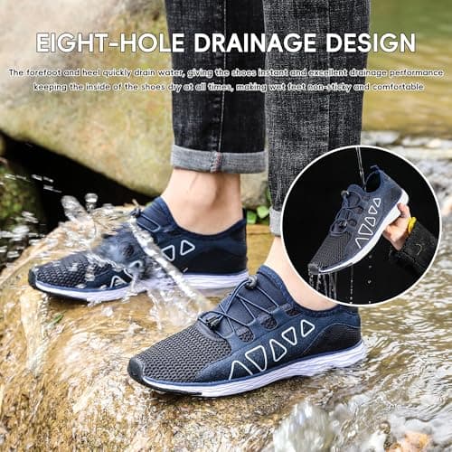 Raoendis Mens Womens Water Shoes - Quick Dry Aqua Shoes Unisex Beach Shoes for Surfing Swimming Sailing Kayak Navy Blue Size 12 — view 4