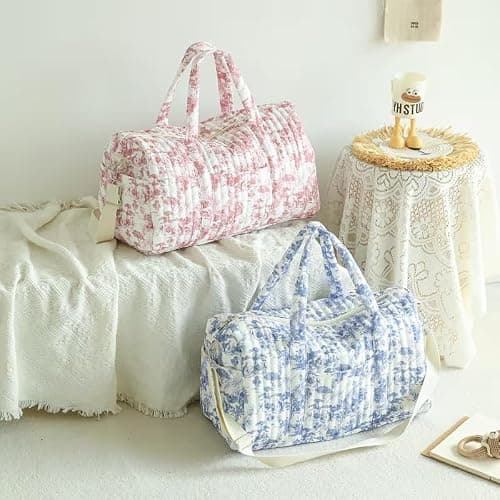 GSenhui Quilted Duffle Bag for Women Cute Baby Hospital Bag Floral Duffel Bags (Pink Floral-2) — view 5