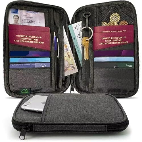 CampTeck U6681 Travel Wallet Passport Holder & RFID Faraday Signal Blocking Organiser Pouch for Credit Debit Cards, IDs, Documents, Money, Ticket, Key - Black — view 3