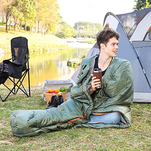 Amazon Basics Sleeping Bag for Cold-Weather Camping and Hiking, Lightweight, Mummy, Olive Green — view 6
