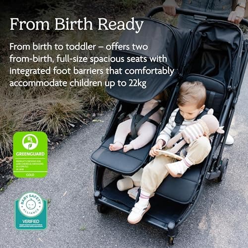 UPPAbaby MINU Duo Stroller | Greyson - Charcoal Mélange | Side-by-Side Lightweight Compact Double Buggy | from Birth to 22kg per Seat | Slim Doorway-Friendly Design | Baby Travel Stroller — view 3