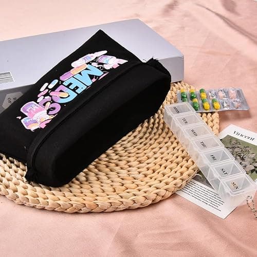 Medical Bag for Travel Holiday Medicine Organiser Pouch Black Zipper Medicine Bag with Weekly Pill Organiser for Travel Camping Home Tablet Dispenser Case for Women Men — view 3