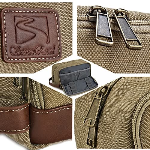 Seemeroad Travel Toiletry Bag for Men and Women, Canvas Toiletry Organizer Water-Resistant Vegan Leather, Hanging Dopp Kit Shaving Bag for Toiletries Accessories (Khaki, Large) — view 4