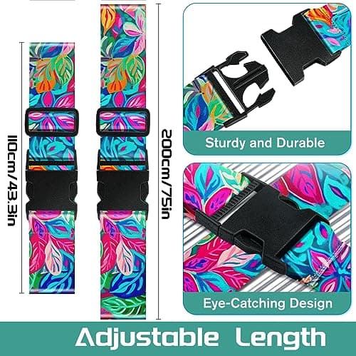 OffiEase Luggage Straps for Suitcases Travel Belt - Baggage Identifiers Suit Case Accessories with Buckle Nylon Adjustable Band Over Handle for Airport 2 pack Colorful Leaf — view 2