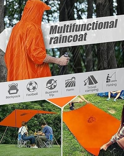 Evolpor Poncho Waterproof Adult, Rain Poncho Adult Waterproof Lightweight Reusable Adult Waterproof Poncho, Waterproof Rain Poncho for Outdoor Camping Hiking Traveling Cycling Deep Orange — view 3