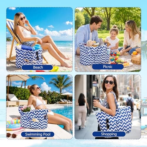 Zocipro 45 Litre Large Beach Bag for Women, 8 Pockets Tote Bag with Zip — view 2