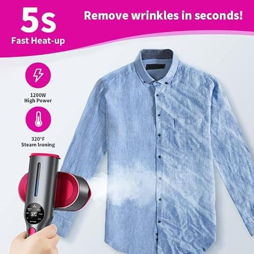 Dr.flash Travel Steamer for Clothes, Portable Steamer for Clothes, 1200W 2-in-1 Steam Iron for Travel, 15s Fast Heat Up, Handheld Steamer for Clothes with 160°C Smart LED Display & 7 Fabric Modes — view 2