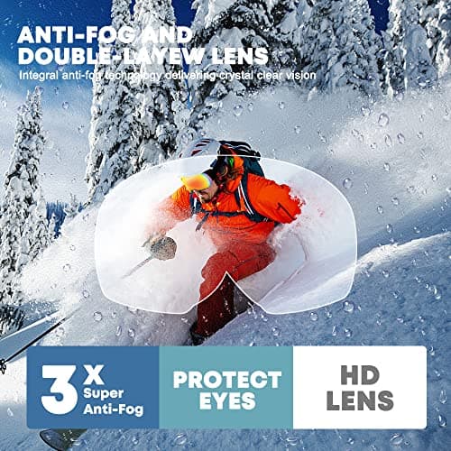 HIYAA Ski Goggles Anti Fog UV400 Protection Double Layer Spherical Anti-Glare Lenses Snow Snowboard Skiing Goggles for Men Women Youth - Silvery, One Size — view 4