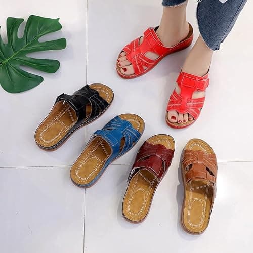Orthopedic Wedge Sandals for Women, Arch Support Adjustable Straps Open Toe Platform Walking Shoes, Summer Flat Sandals (Burgundy,6) — view 5