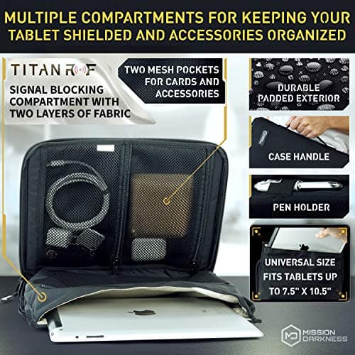 Mission Darkness Mojave Faraday Tablet Bag // Multi-Functional Travel Case with Accessory Pockets and Built-in Faraday Sleeve // Signal-Blocking, Anti-Tracking, Anti-Hacking, Anti-Spying Faraday Cage — view 3