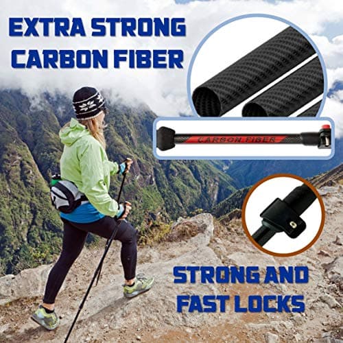 ALTAITREK PRO Telescopic carbon fiber trekking poles with quick locking system, ultralight for hiking, mountain, camping. Natural cork handle. Sticks. Baton. Pair — view 3