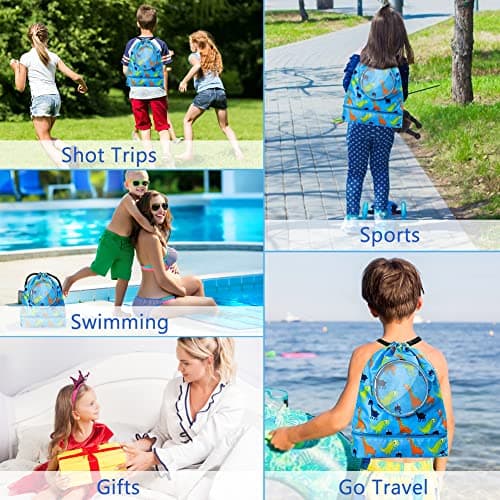 Cosysparks Drawstring Bag Kids Swimming Bag,Waterproof Thick Cords Dry-Wet Separation Shoe Compartment Beach Backpack for Diving Sports Boys Swim Bag Girls — view 3