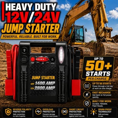 2800A/1400A Heavy Duty 12V/24V Car Jump Starter & Battery Booster – Jumper Pack, Lead-Acid Emergency Power for Cars, Trucks, SUVs, Boats, RVs — view 5
