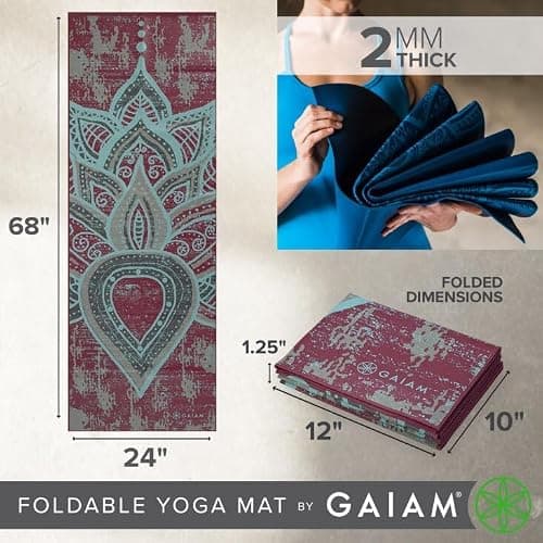 Gaiam Yoga Mat Folding Travel Fitness & Exercise Mat | Foldable Yoga Mat for All Types of Yoga, Pilates & Floor Workouts, Be Free, 2mm, 68"L x 24"W x 2mm Thick — view 3