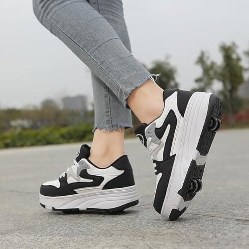 Mateju Kids Roller Skate Shoes for Boys Girls, Skateboarding Skates Outdoor Parkour Shoes Retractable 4 Wheels Unisex Teenager Children Sports Walking Running Sneakers Shoes Black — view 2
