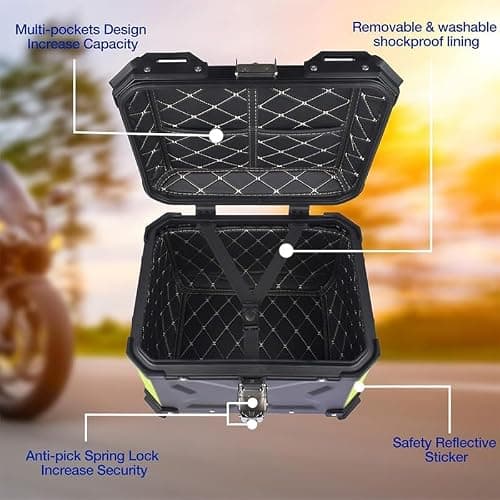 Aptliton 45L Aluminum Alloy Motorcycle Top Case, Waterproof, Dustproof, Shock Resistant, Anti-Theft Lock, Quick Release, Helmet Luggage Storage, Global Mounting for Motorbike/Scooter — view 5