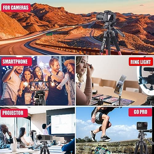 ZOMEI 188cm/74inch Aluminum Extra-high Lightweight Travel Camera Tripod Red — view 3