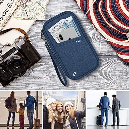 homchen RFID Blocking Travel Passport Wallet Holder, Document Organiser Case Credit Card Holders for Men and Women (RFID-DarkBlue) — view 2