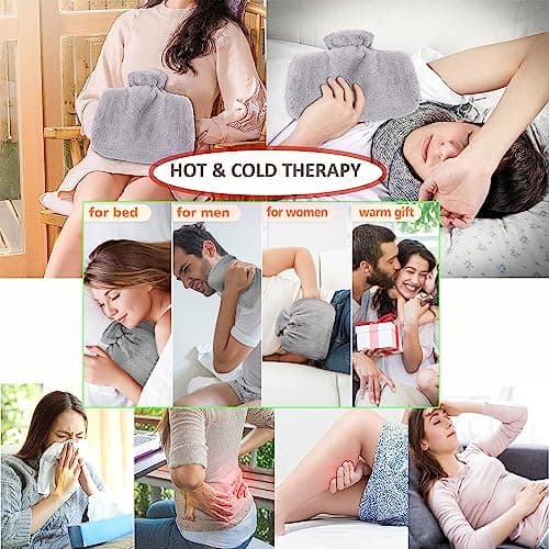 iEasey Hot Water Bottle with Fleece Cover UK 1.2L Winter Hand Warmer Muff Fluffy Rubber Hot Water Bag Massaging Hot Cold Therapy for Pain Relief, Neck and Shoulders, Menstrual Cramps, Feet Warmer — view 4